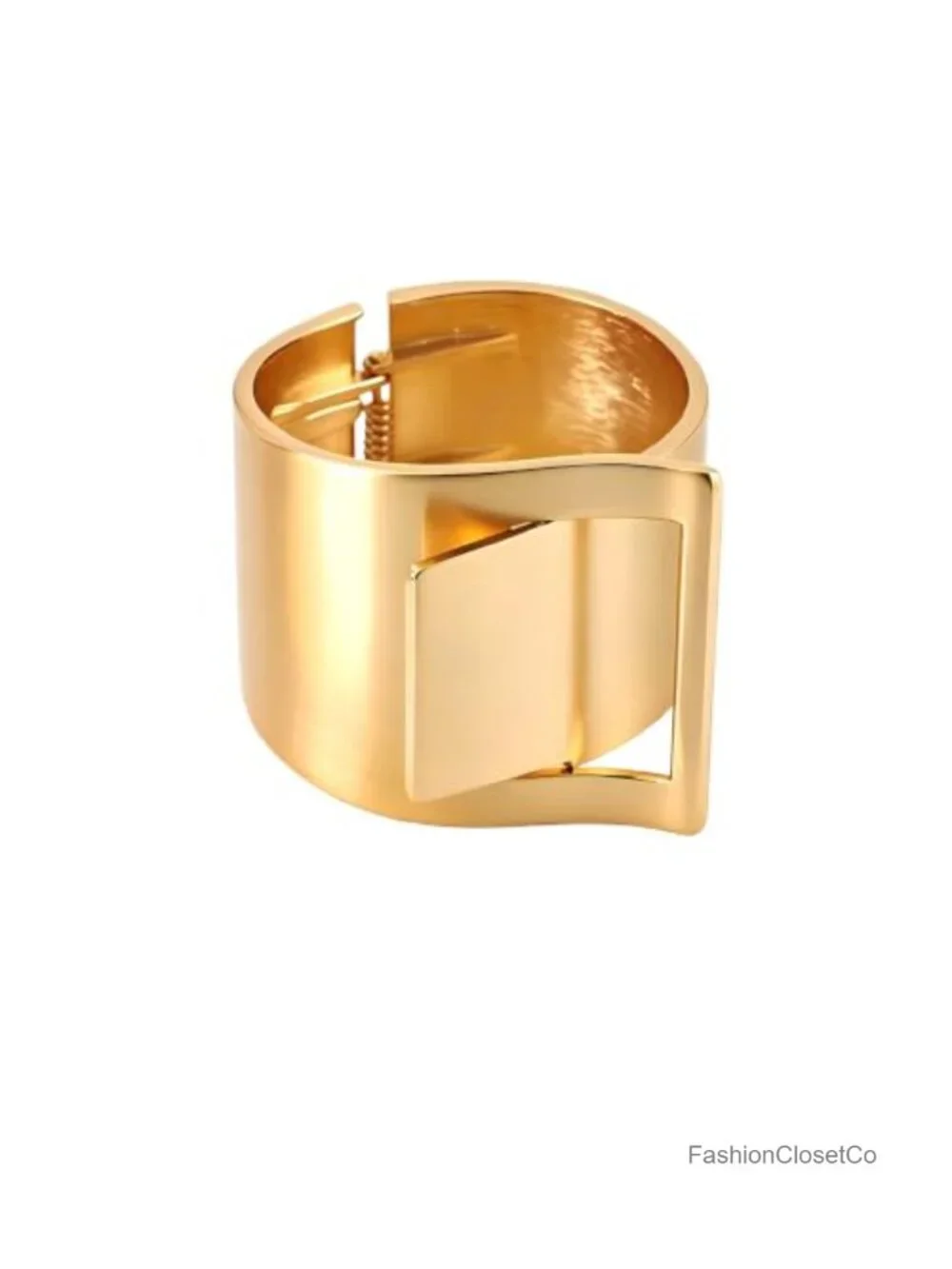 14k Gold Plated Hinged Cuff Bracelet Chunky Geometric Square Buckle